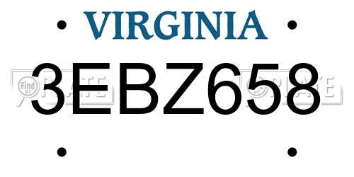 3EBZ658 Virginia License Plate