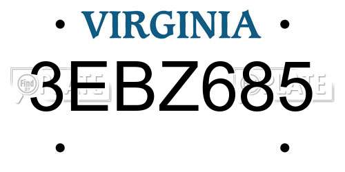 3EBZ685 Virginia License Plate