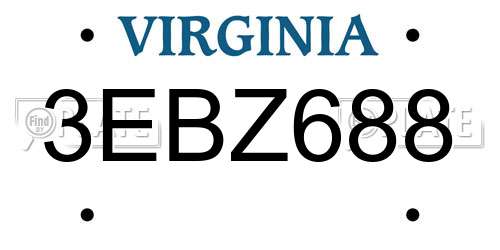 3EBZ688 Virginia License Plate