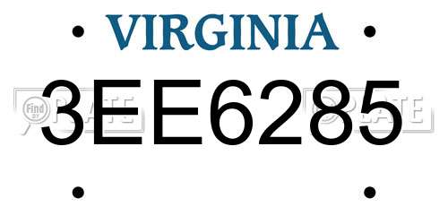 3EE6285 Virginia License Plate