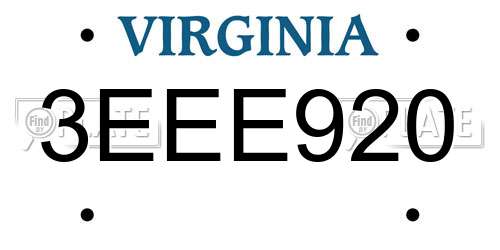 3EEE920 Virginia License Plate
