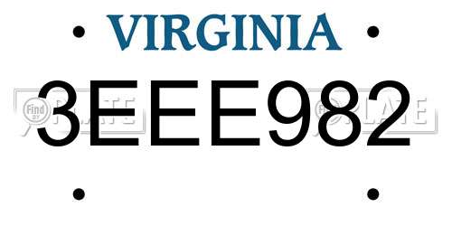 3EEE982 Virginia License Plate