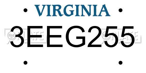 3EEG255 Virginia License Plate