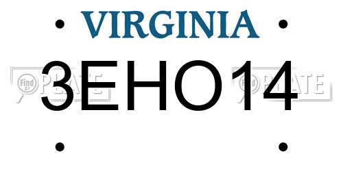 3EHO14 Virginia License Plate