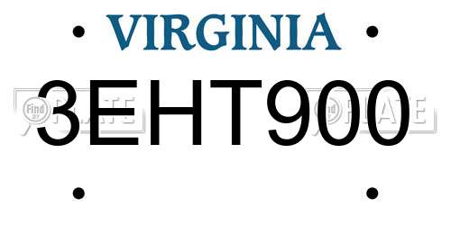 3EHT900 Virginia License Plate