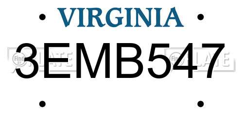 3EMB547 Virginia License Plate