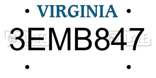 3EMB847 Virginia License Plate