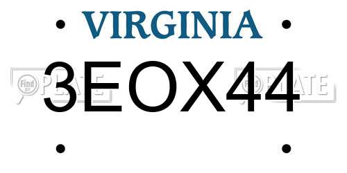 3EOX44 Virginia License Plate
