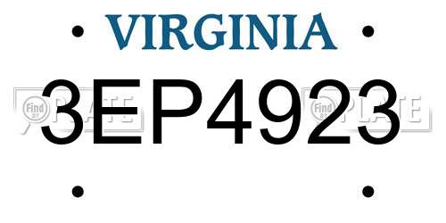 3EP4923 Virginia License Plate