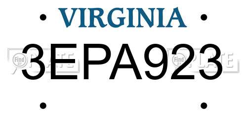 3EPA923 Virginia License Plate
