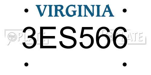 3ES566 Virginia License Plate