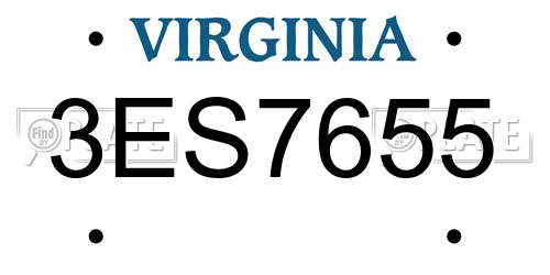 3ES7655 Virginia License Plate