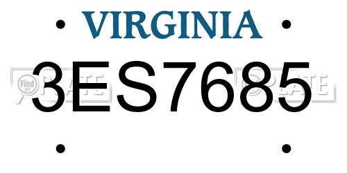 3ES7685 Virginia License Plate
