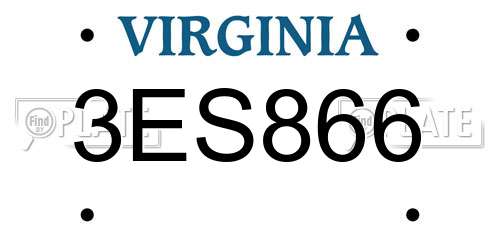 3ES866 Virginia License Plate