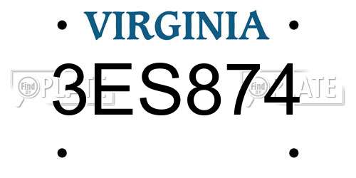 3ES874 Virginia License Plate