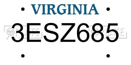3ESZ685 Virginia License Plate