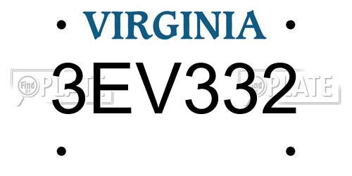 3EV332 Virginia License Plate