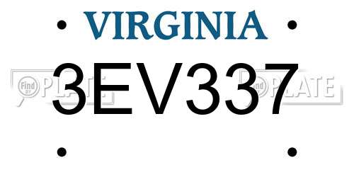 3EV337 Virginia License Plate
