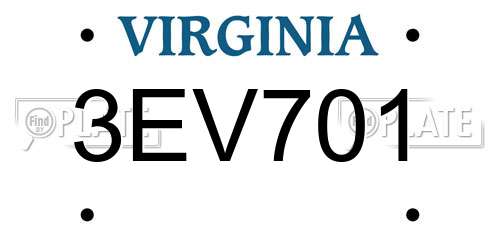 3EV701 Virginia License Plate
