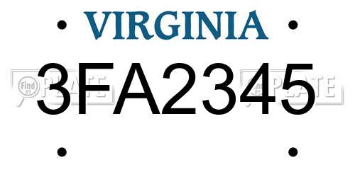 3FA2345 Virginia License Plate