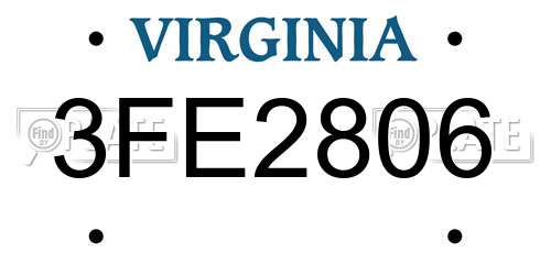 3FE2806 Virginia License Plate