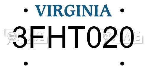 3FHT020 Virginia License Plate