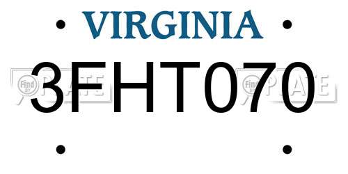 3FHT070 Virginia License Plate