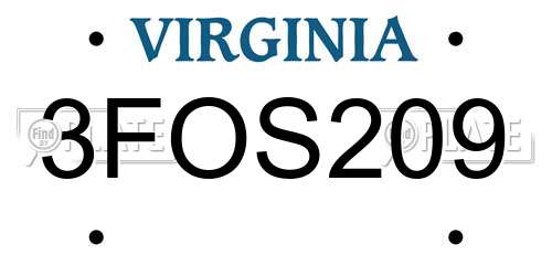 3FOS209 Virginia License Plate