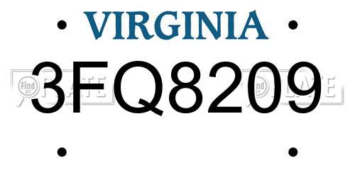 3FQ8209 Virginia License Plate