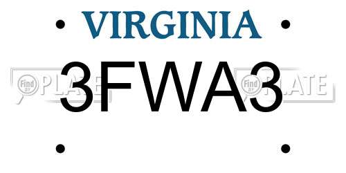 3FWA3 Virginia License Plate