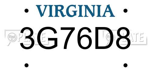 3G76D8 Virginia License Plate