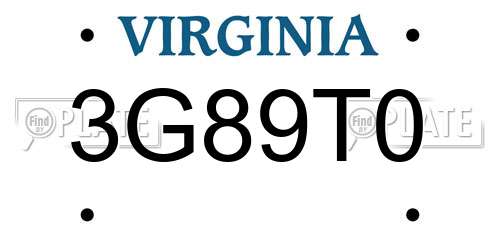 3G89T0 Virginia License Plate