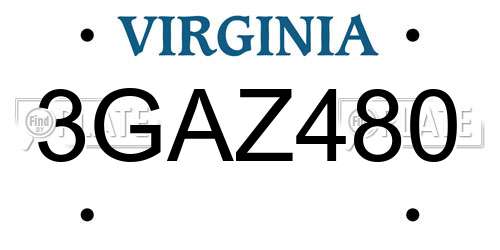 3GAZ480 Virginia License Plate