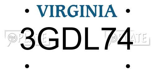 3GDL74 Virginia License Plate