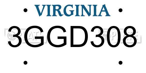 3GGD308 Virginia License Plate
