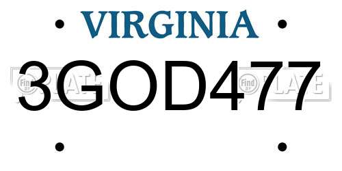 3GOD477 Virginia License Plate