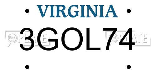 3GOL74 Virginia License Plate