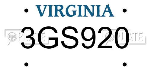 3GS920 Virginia License Plate