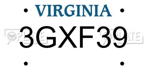 3GXF39 Virginia License Plate