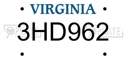 3HD962 Virginia License Plate