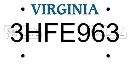 3HFE963 Virginia License Plate