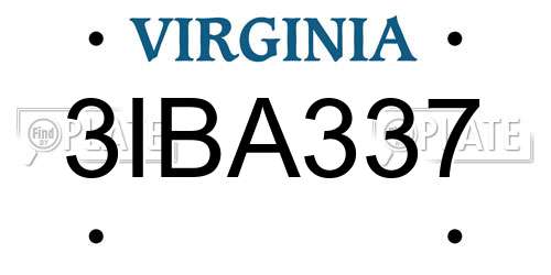 3IBA337 Virginia License Plate