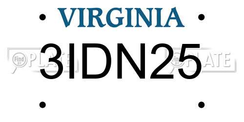3IDN25 Virginia License Plate