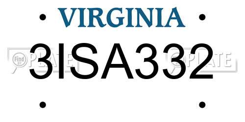 3ISA332 Virginia License Plate