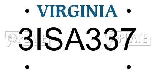 3ISA337 Virginia License Plate
