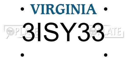 3ISY33 Virginia License Plate