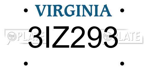 3IZ293 Virginia License Plate
