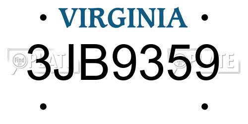 3JB9359 Virginia License Plate