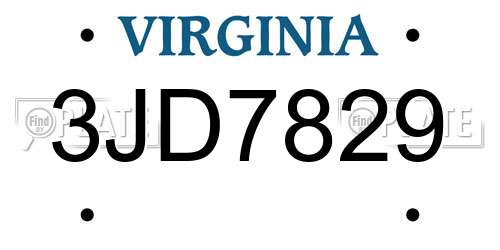 3JD7829 Virginia License Plate