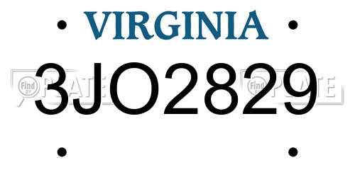 3JO2829 Virginia License Plate